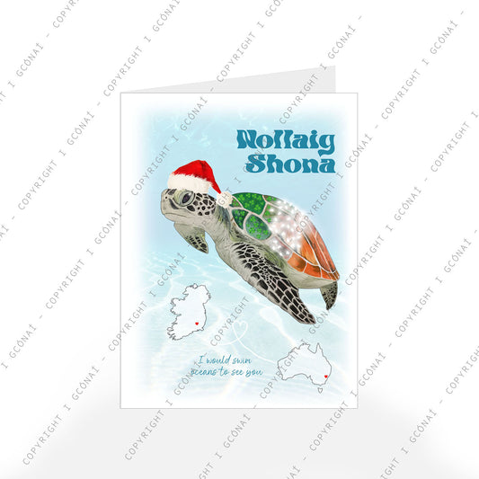 Irish Flag Turtle Christmas Card